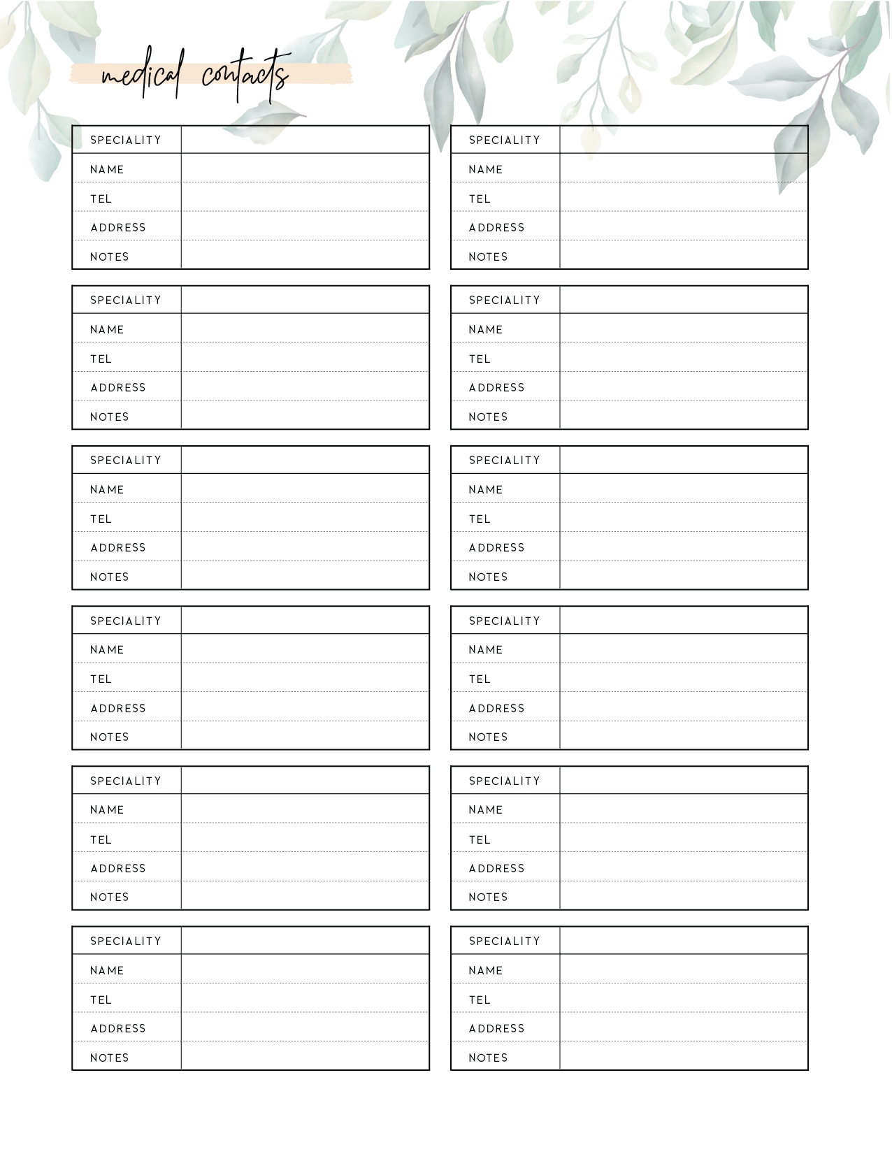 FREE Printable Medical Contact List Template World Of Printables