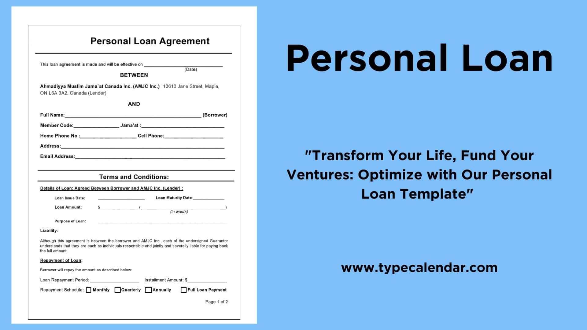Free Printable Personal Loan Templates PDF Word Excel Examples