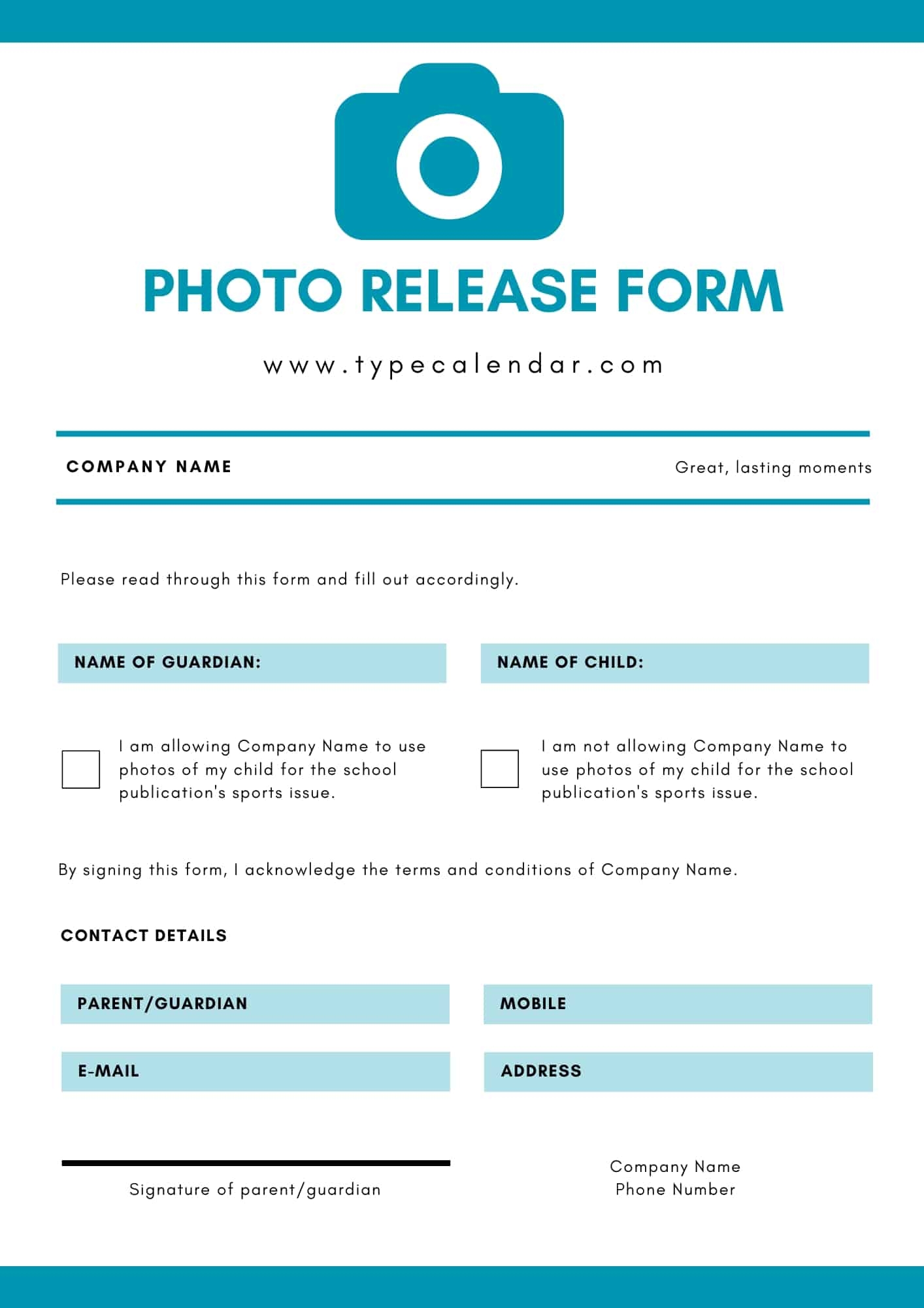 Free Printable Photo Waiver Forms