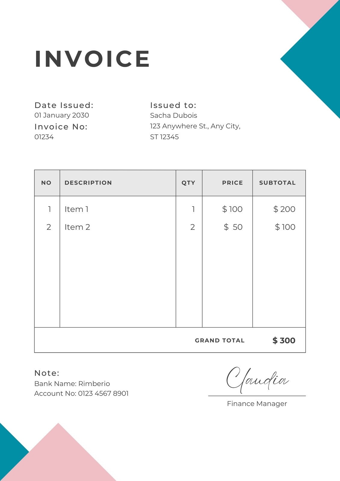 Free Printable Bill Form