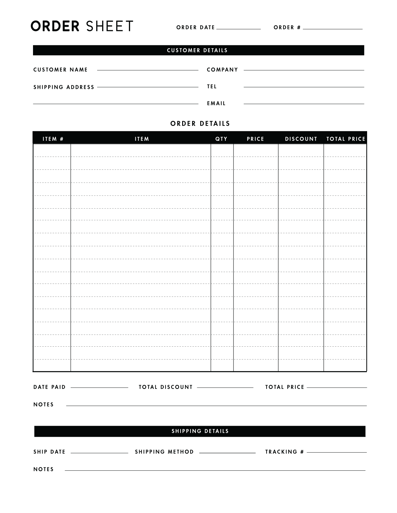 Order Forms Free Printable