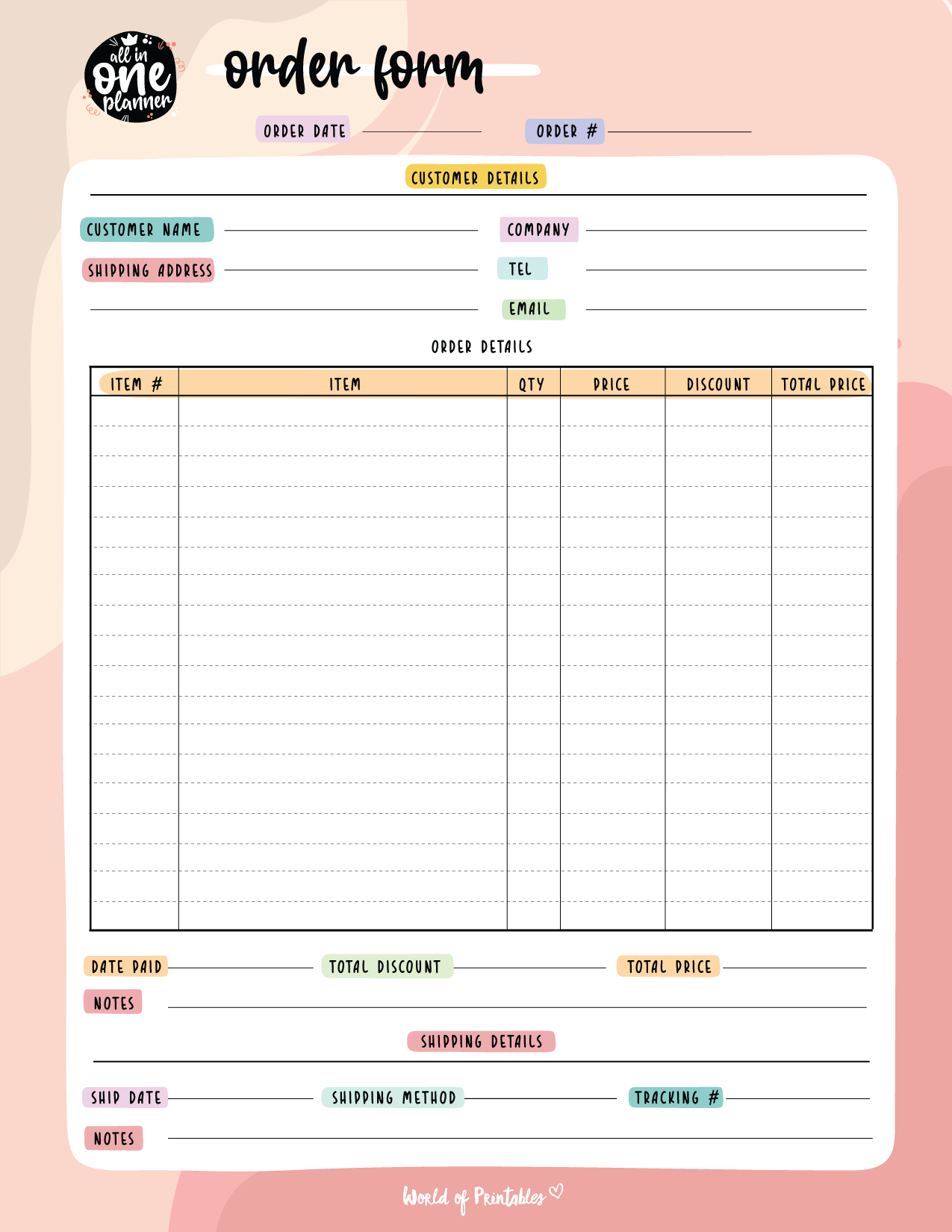 Free Printable Business Order Forms For Products