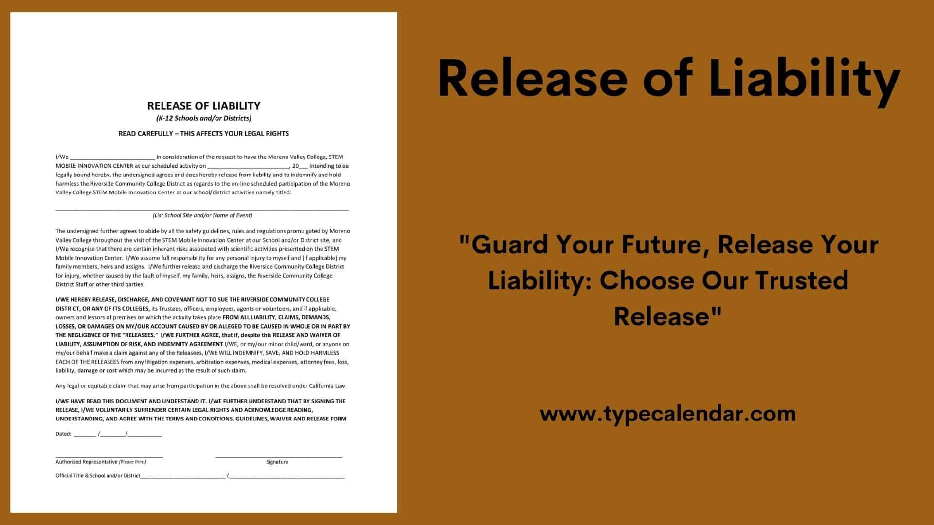 Printable Free Release Of Liability Form