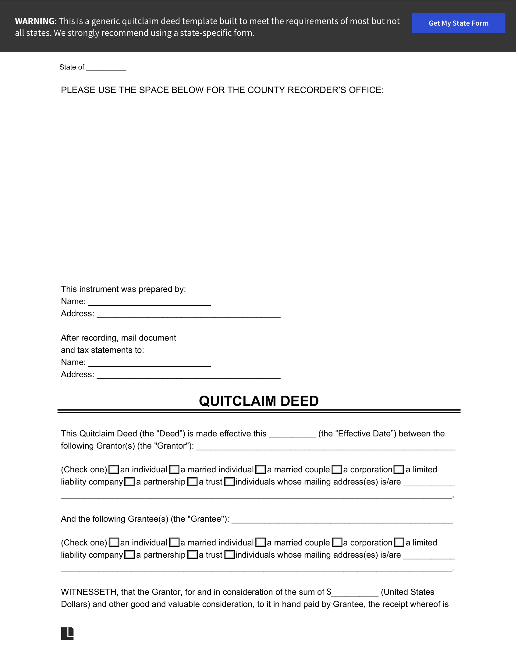 Free Printable Quit Claim Deed Form California