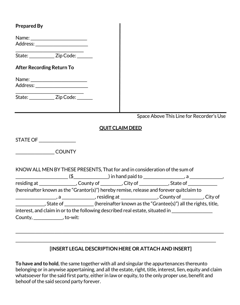 Free Quitclaim Deed Forms Word PDF