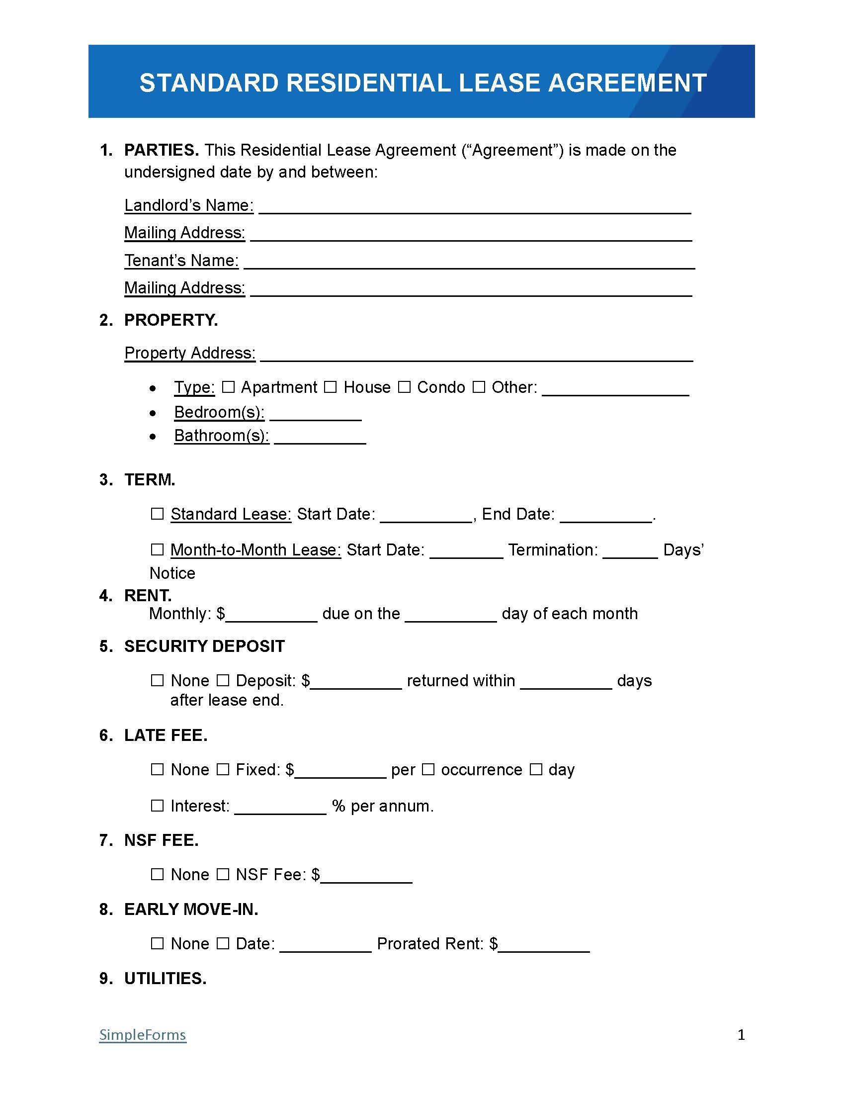 Free Printable Blank Rental Agreement Forms