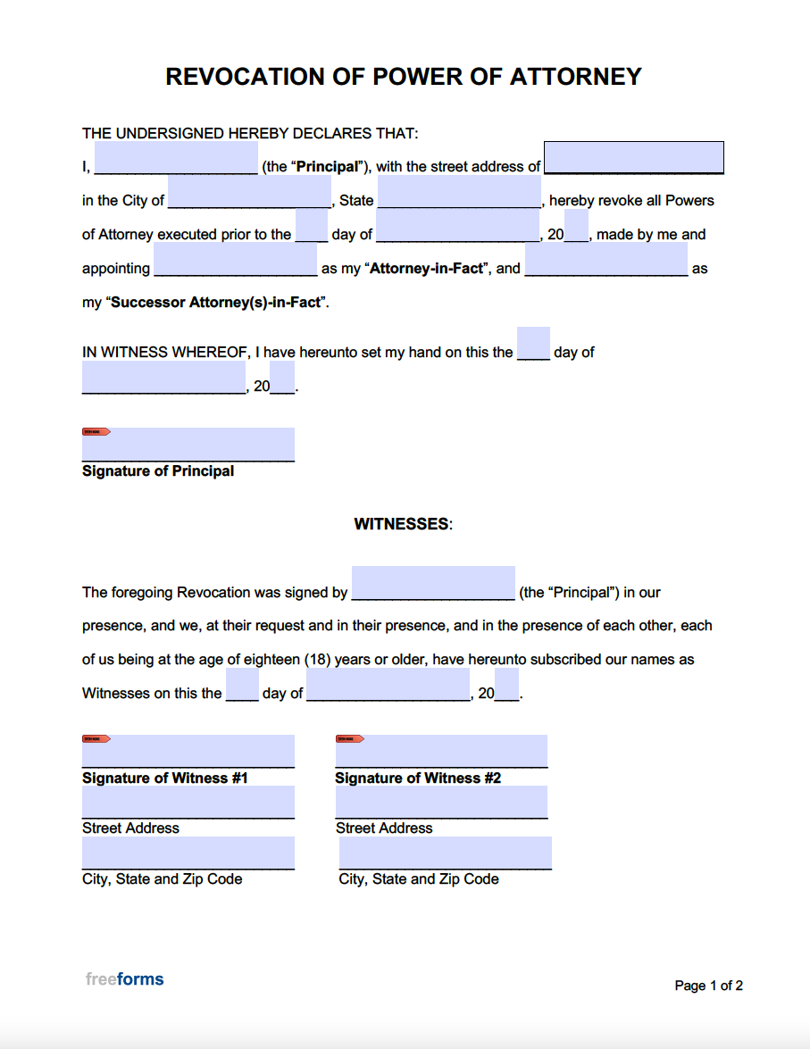 Free Revocation Of Power Of Attorney Forms Cancel A POA PDF Word