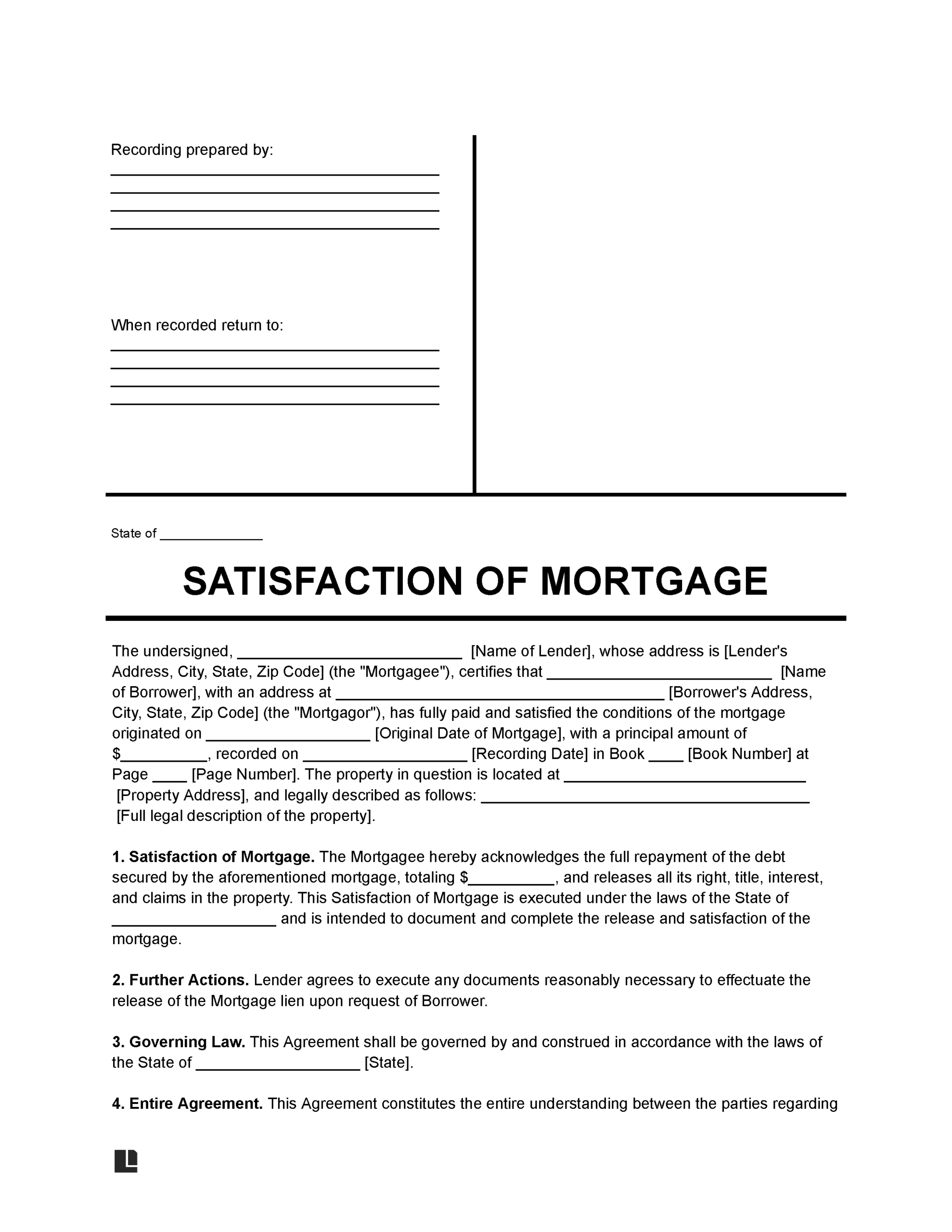 Free Satisfaction Of Mortgage Form PDF U0026 Word