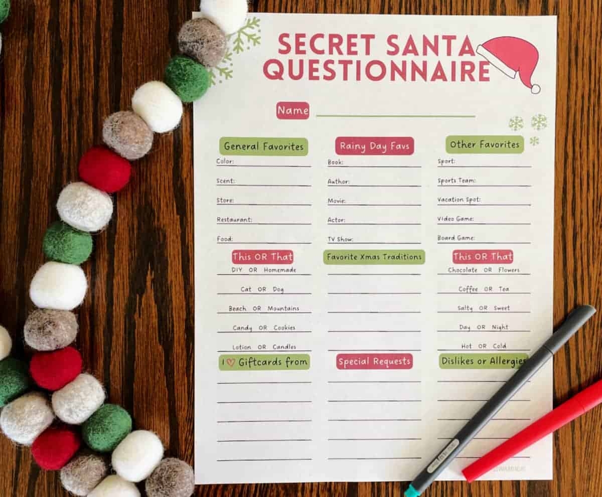Free Secret Santa Form Printable
