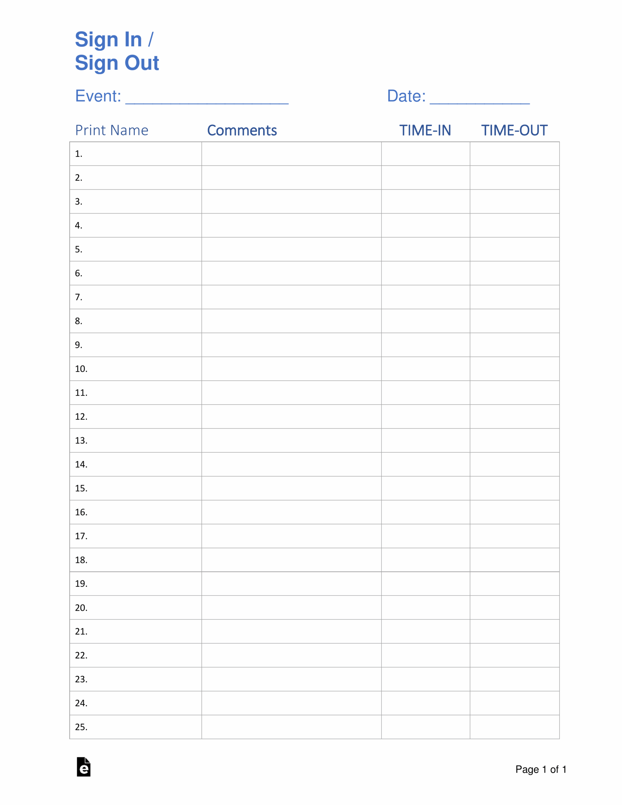 Free Online Printable Signup Forms