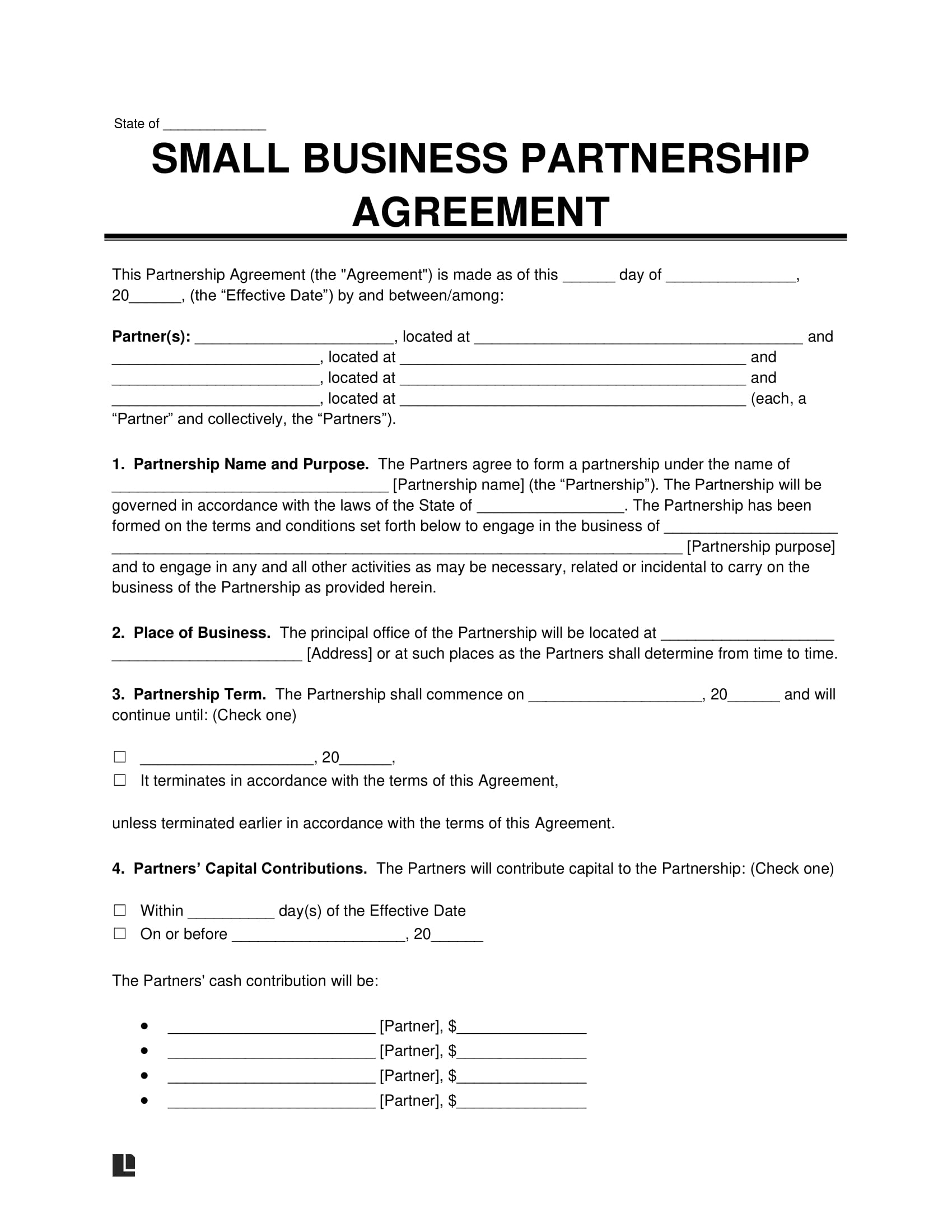 Free Small Business Partnership Agreement Template PDF U0026 Word
