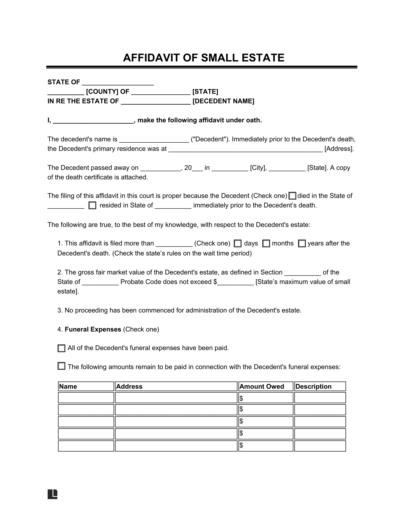 Free Small Estate Affidavit Form PDF U0026 Word