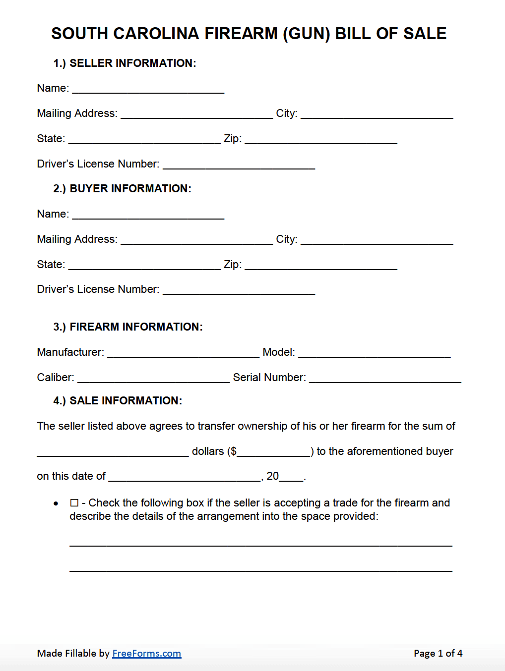 Free Printable Blank Firearms Sale Form