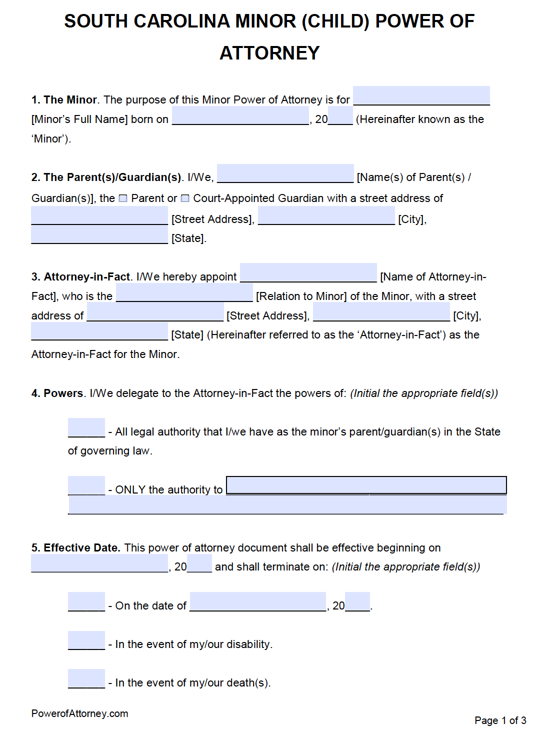 Free South Carolina Power Of Attorney Forms PDF Templates