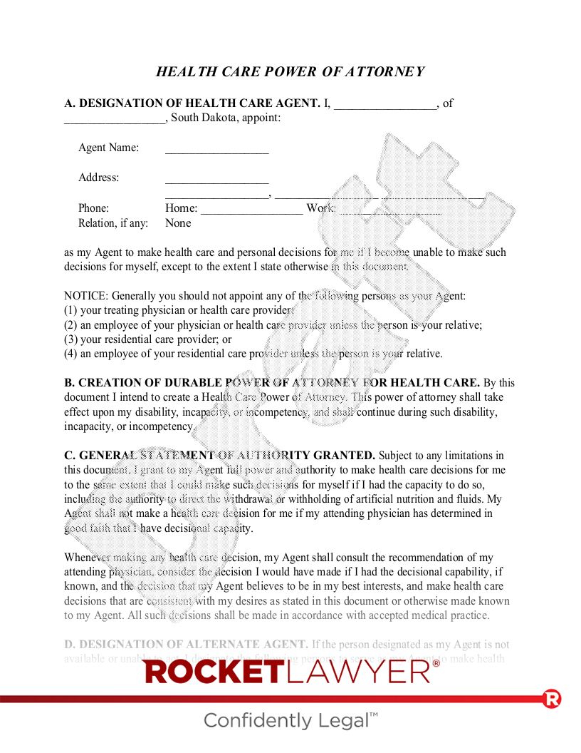 Free Blank Printable Medical Power Of Attorney Forms South Dakota