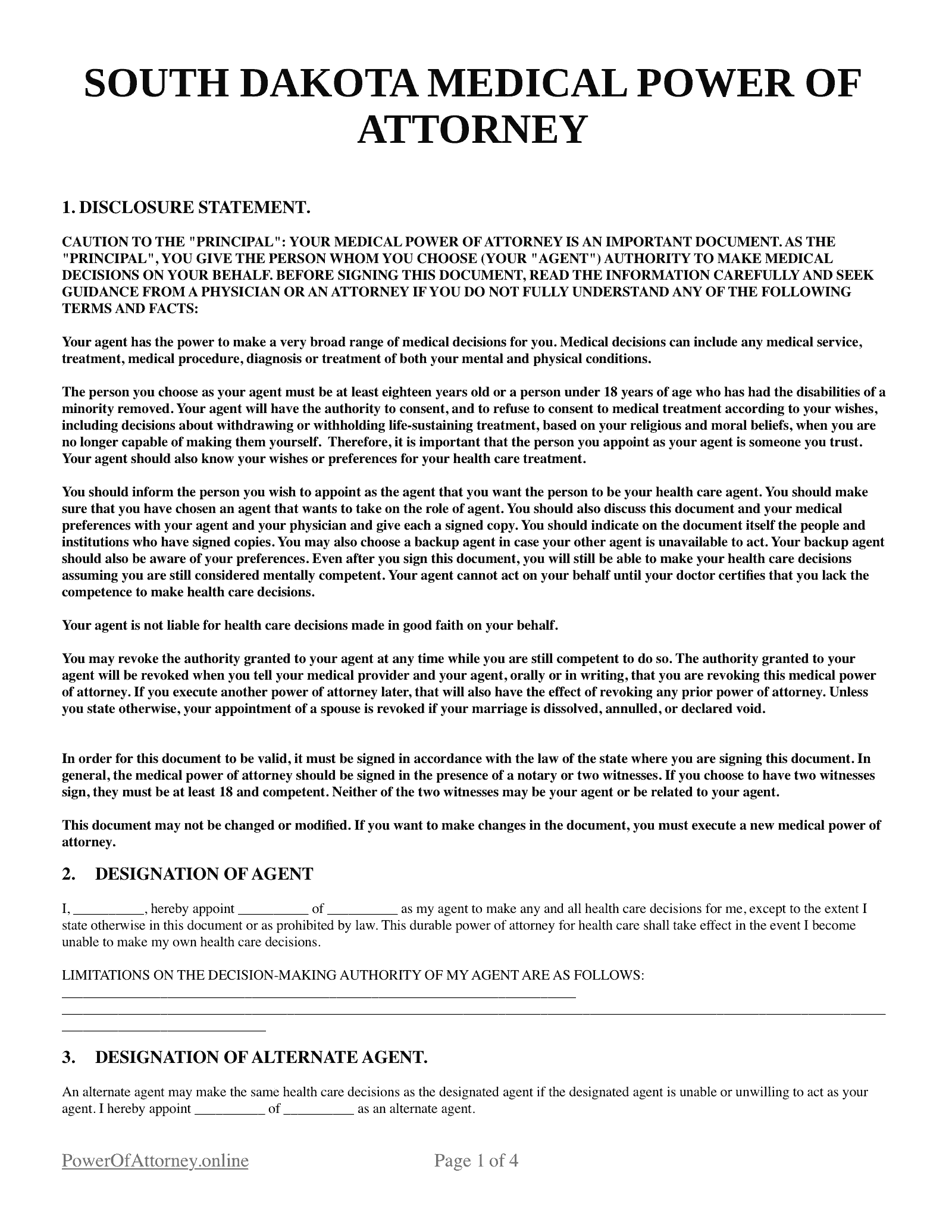 Free South Dakota SD Medical Power Of Attorney Forms U0026 Templates PDF