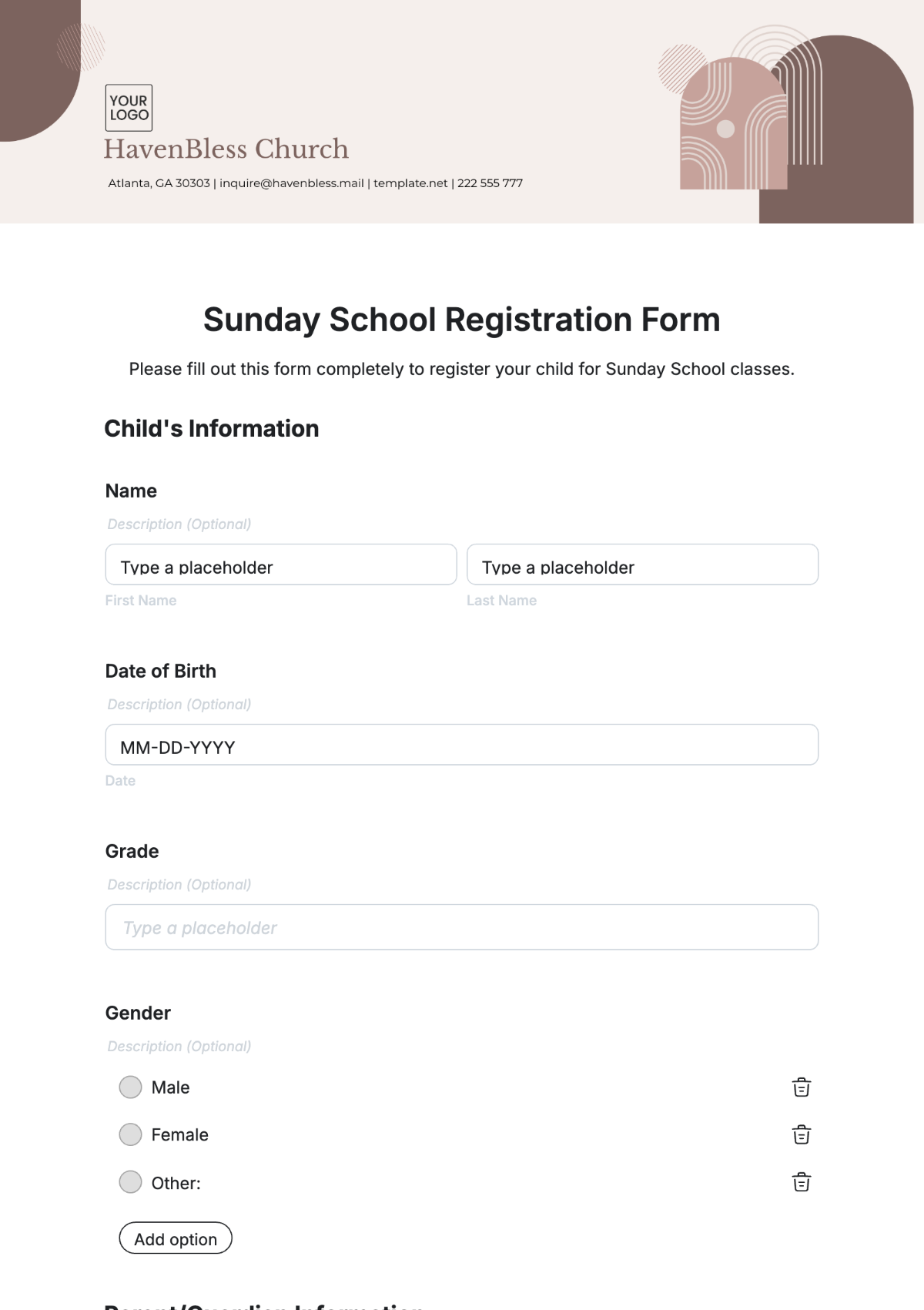 Free Sunday School Registration Form Template To Edit Online