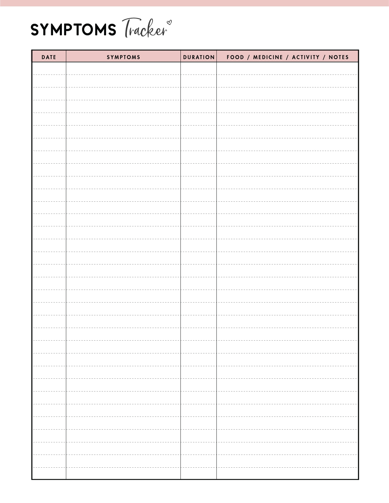 Free Printable Medical Forms Symptom Log Anxiety Agression