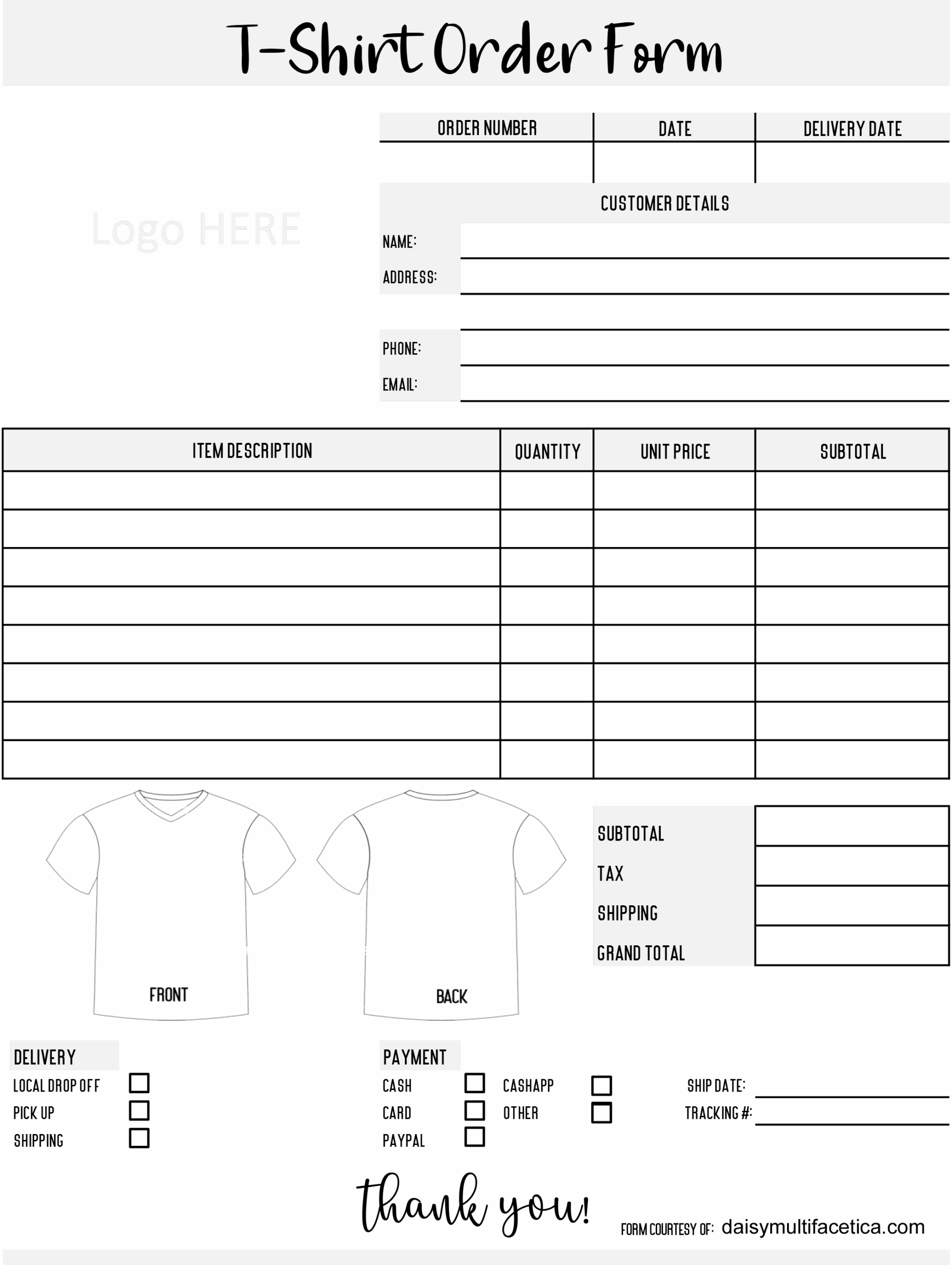 Order Form Printable Free