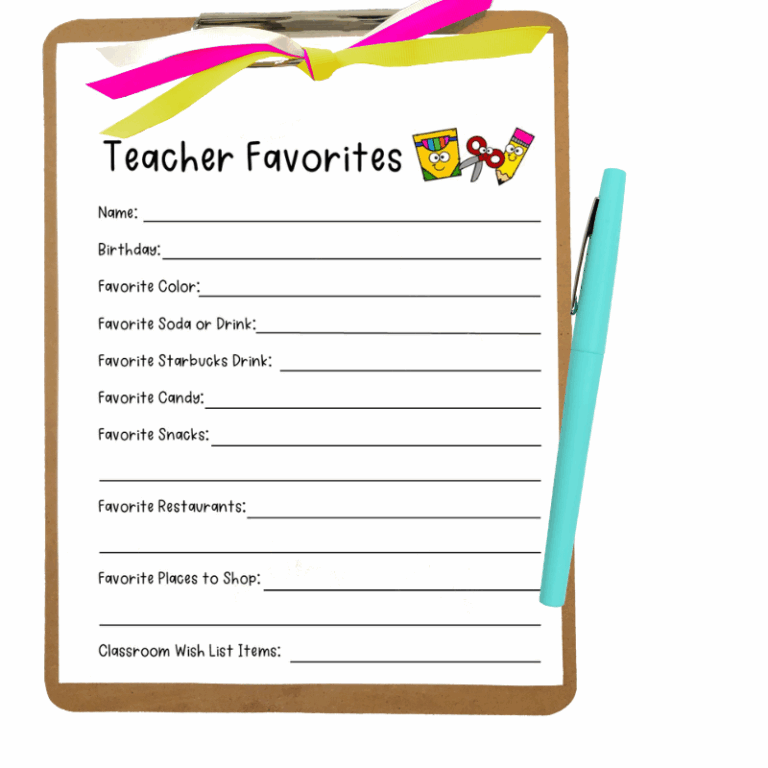 Free Teacher Favorite Things Form Sarah Chesworth