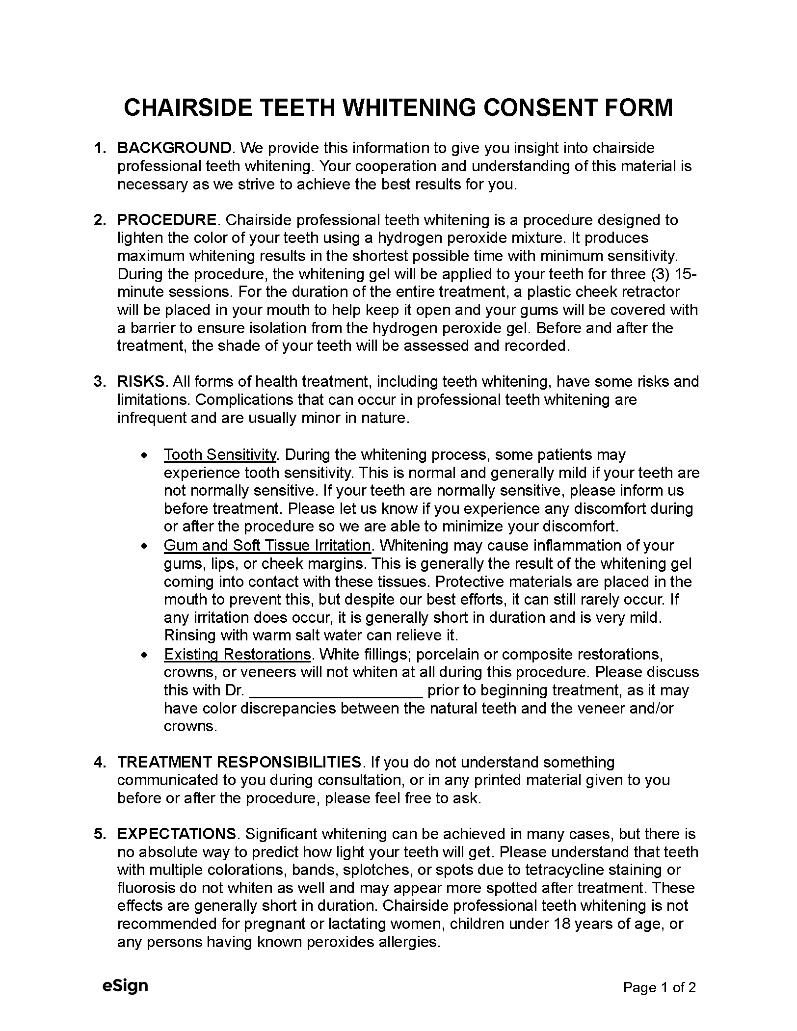 Free Teeth Whitening Consent Form PDF Word