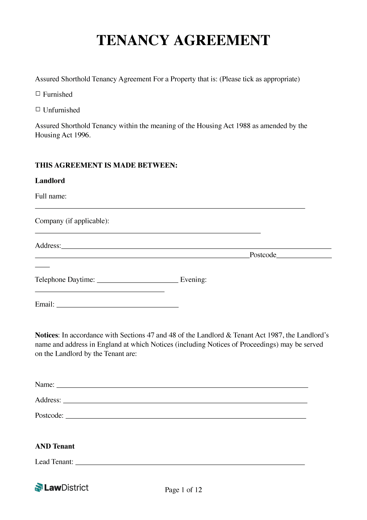 Free Tenancy Agreement Template UK Sample U0026 PDF LawDistrict