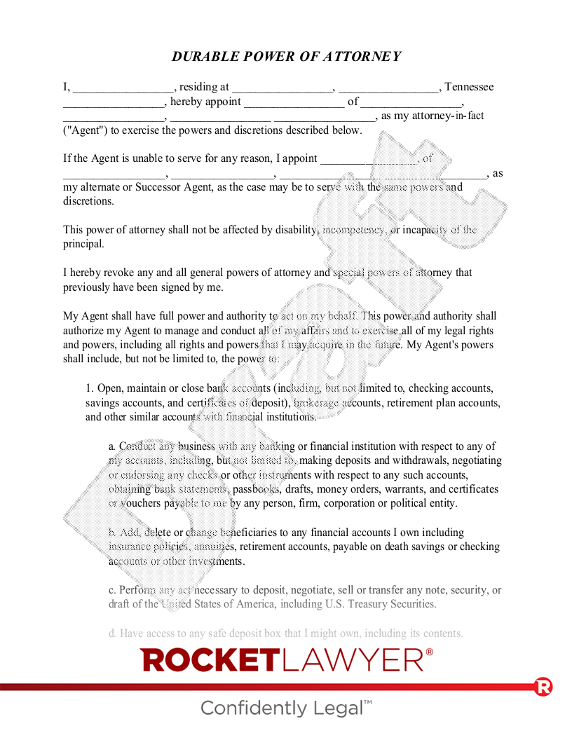 Free Printable Power Of Attorney Form Tennessee