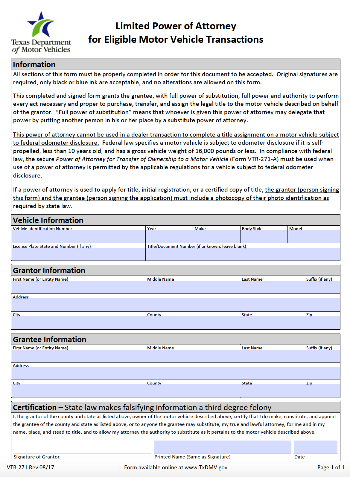 Free Texas Power Of Attorney Forms PDF Templates
