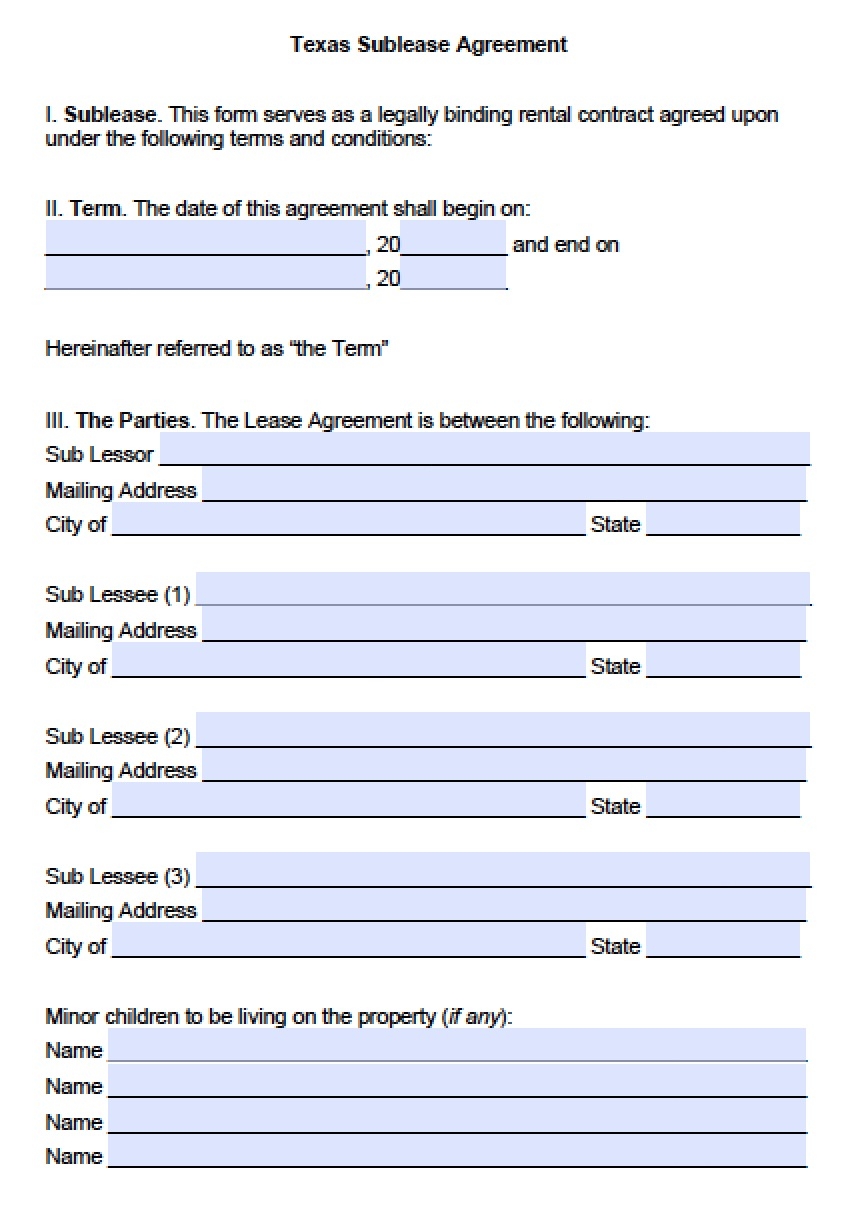 Free Texas Rental Lease Agreement Templates PDF Word