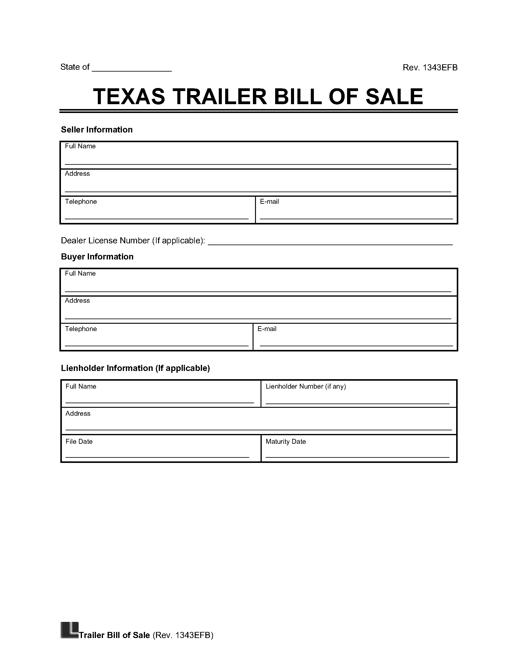 Free Texas Trailer Bill Of Sale Template PDF U0026 Word