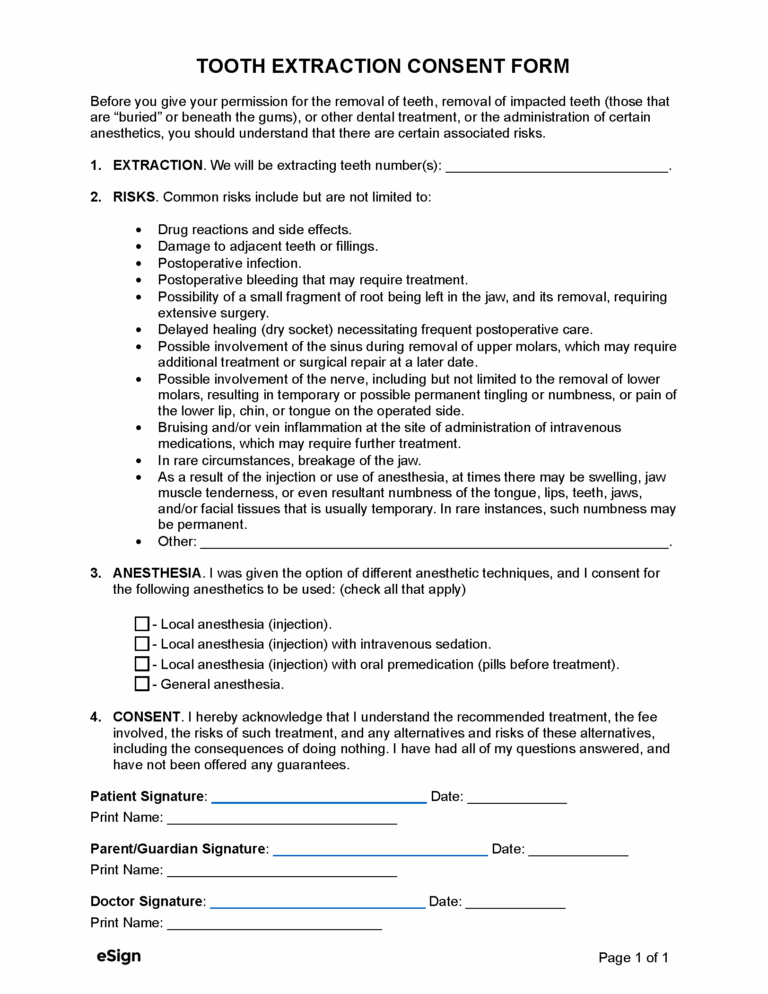 Free Tooth Extraction Removal Consent Form PDF Word