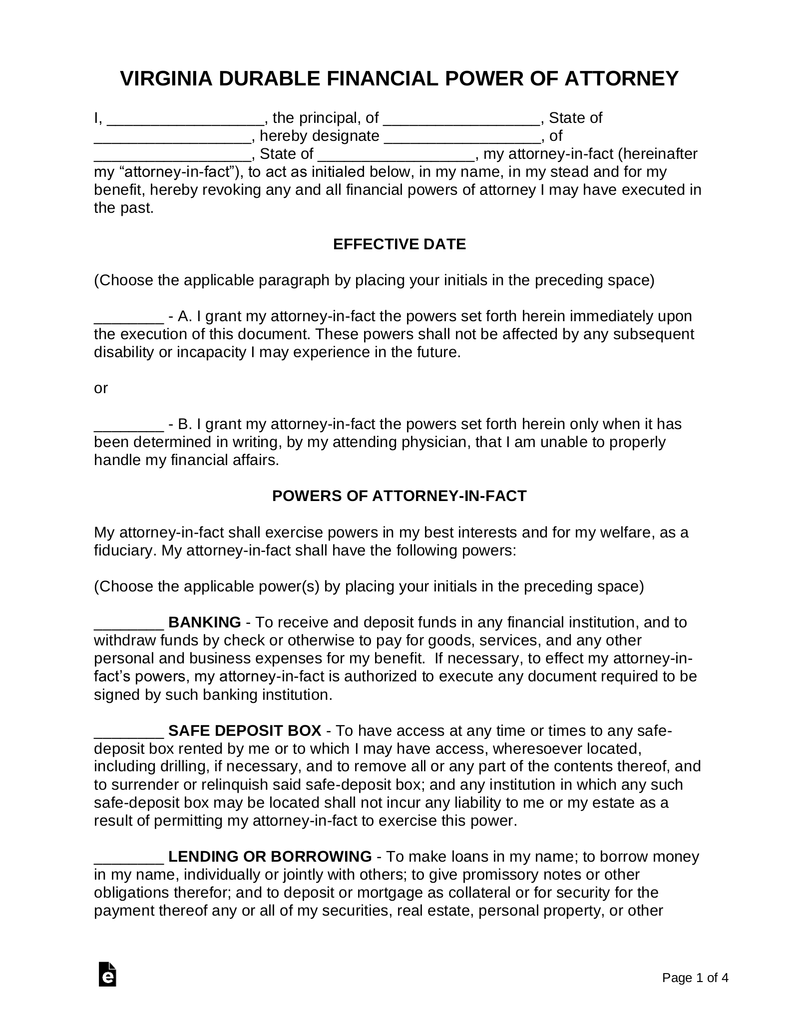 Free Virginia Durable Financial Power Of Attorney Form PDF 
