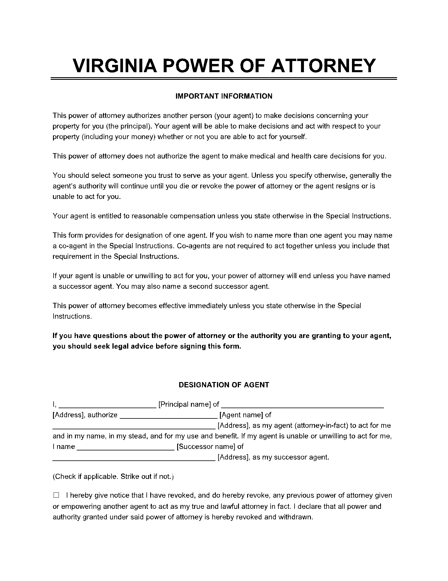 Free Printable Power Of Attorney Form Indiana