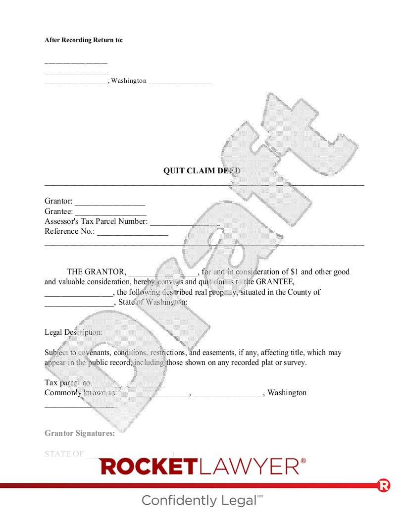 Free WA Quitclaim Deed Make U0026 Download Rocket Lawyer