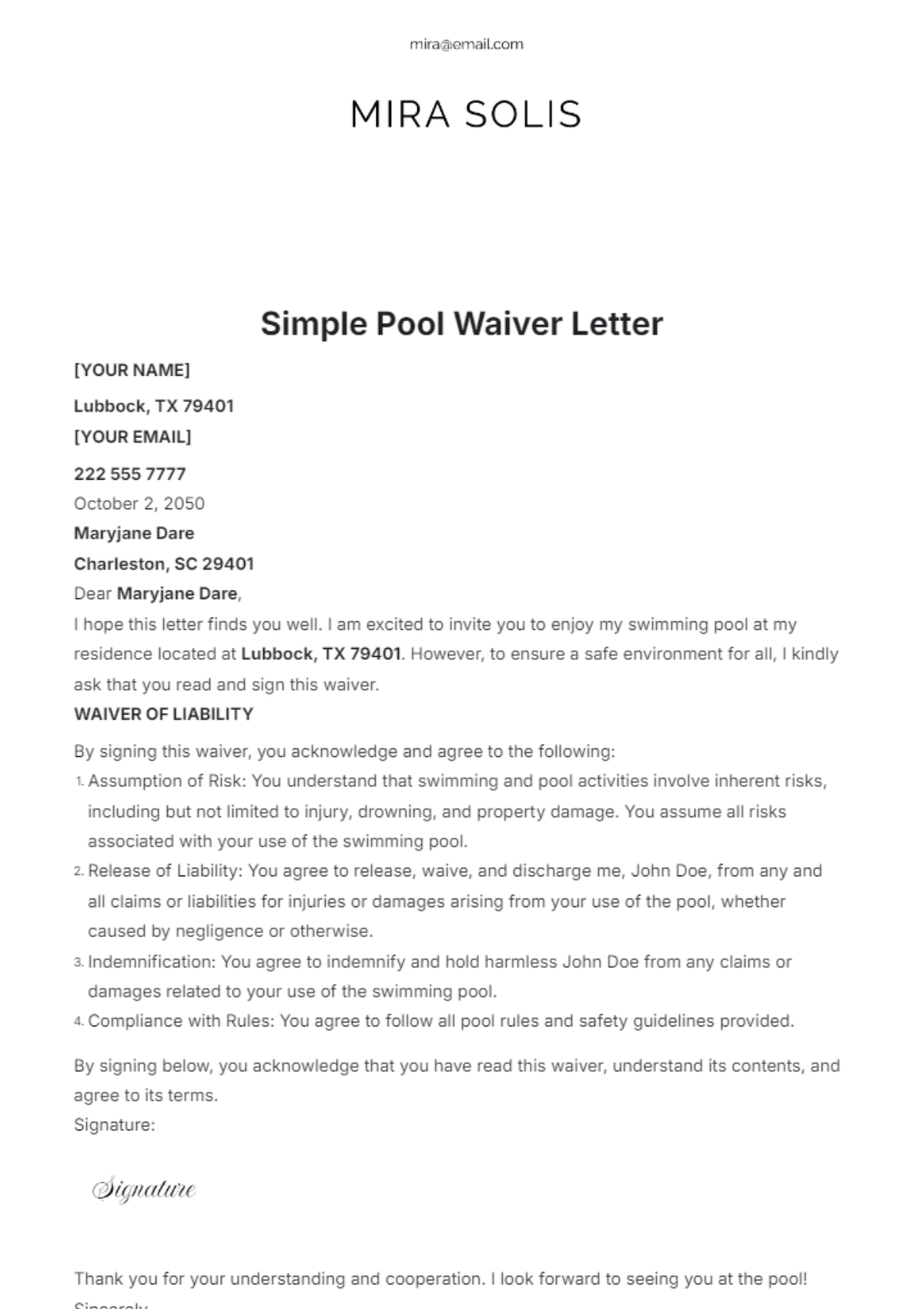Free Waiver Letter Templates Editable And Printable