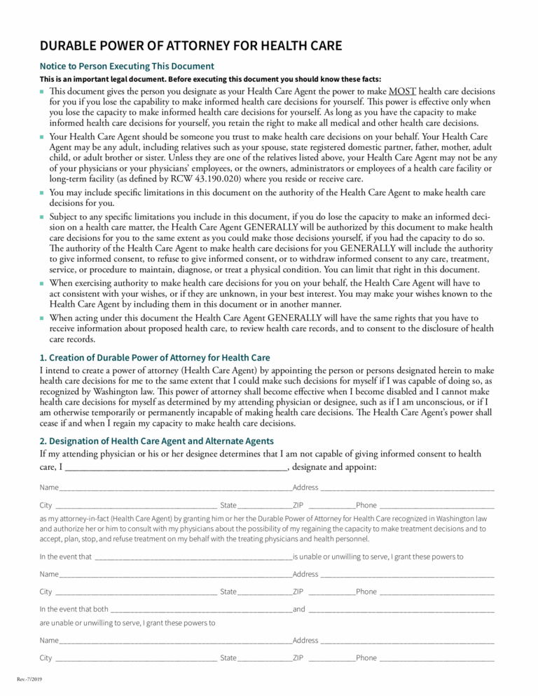 Free Washington Advance Directive Form PDF EForms