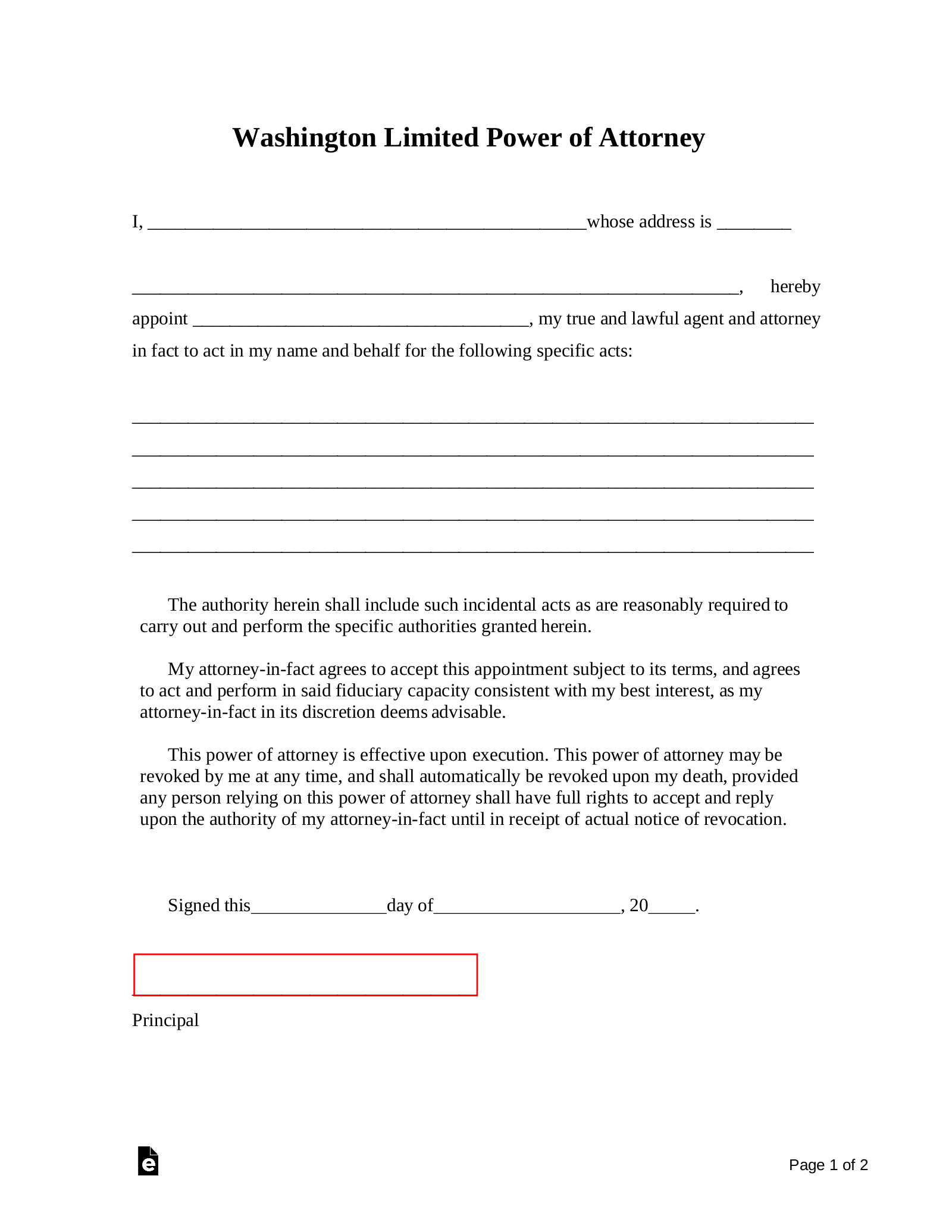 Free Blank Printable Power Of Attorney Form Washington State