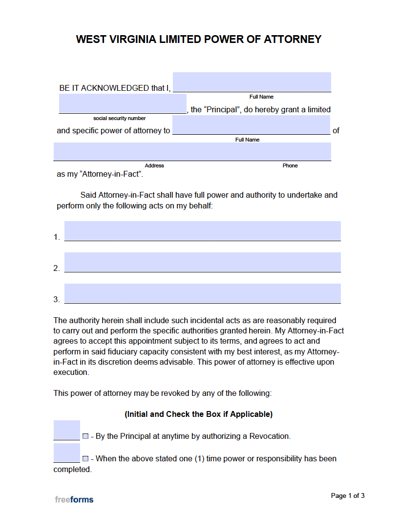 Printable Free Durable Power Of Attorney Forms For Wv