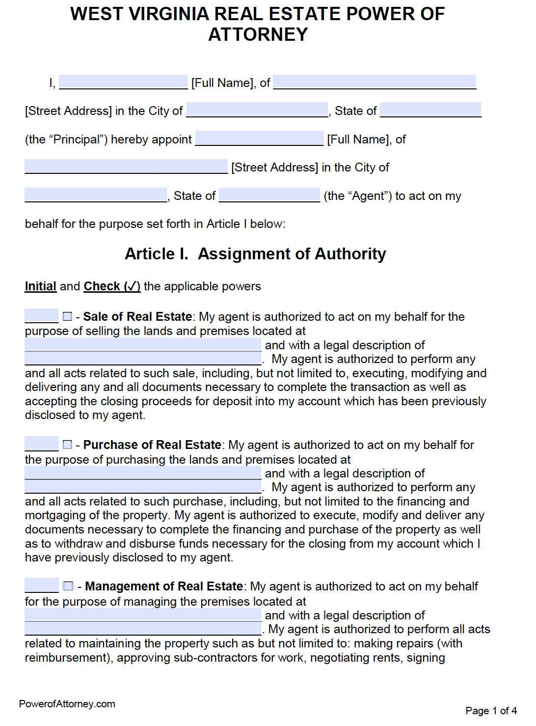 Free West Virginia Power Of Attorney Forms PDF Templates