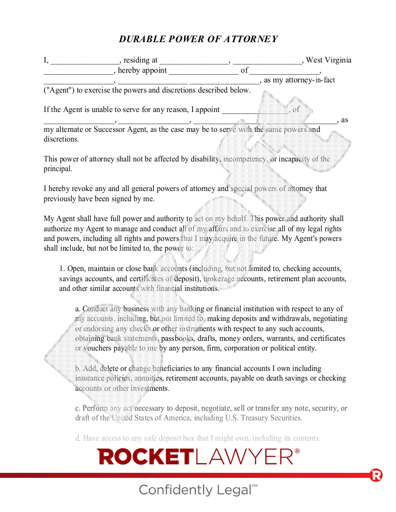 Free West Virginia Power Of Attorney Rocket Lawyer