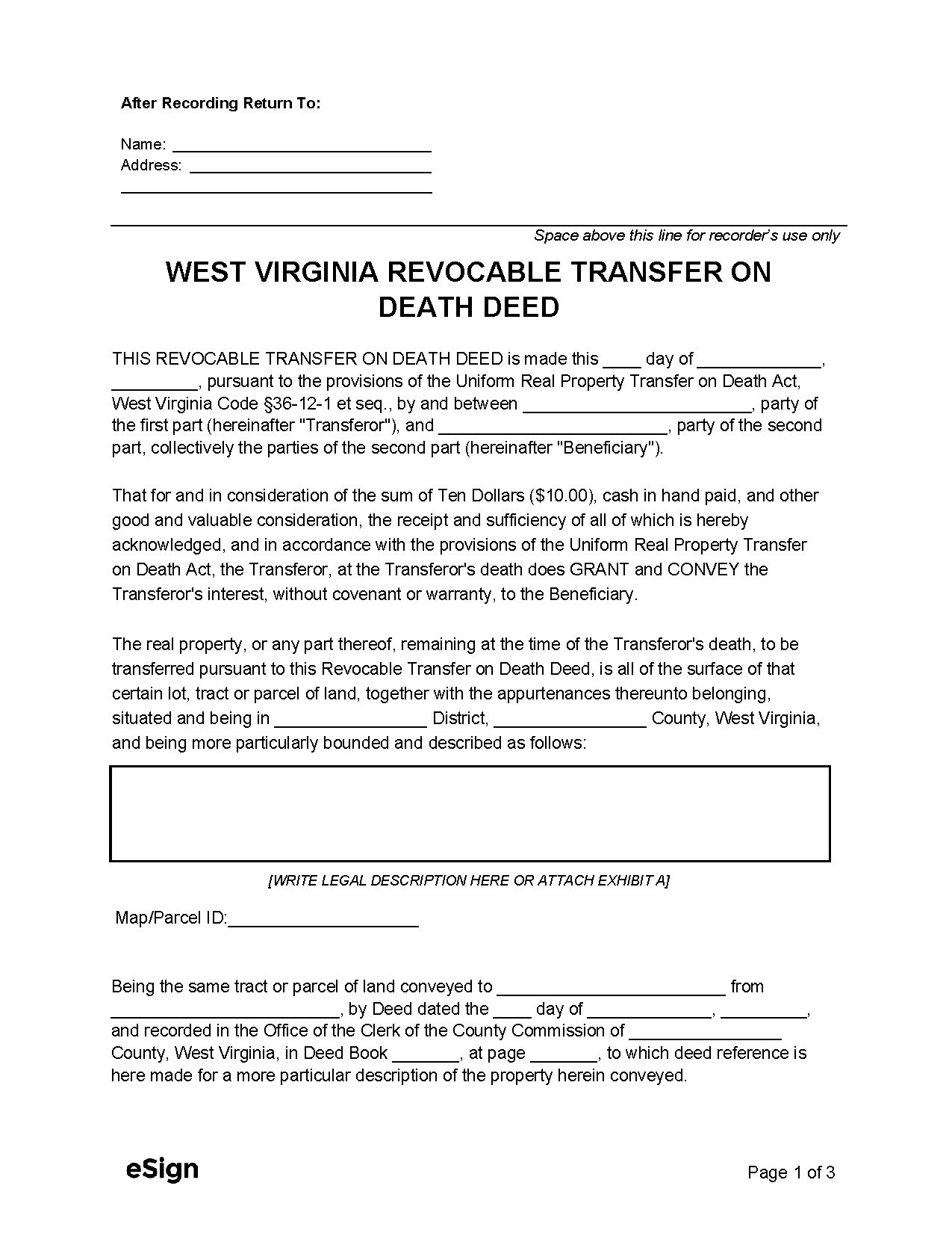 Free West Virginia Transfer On Death Form PDF Word