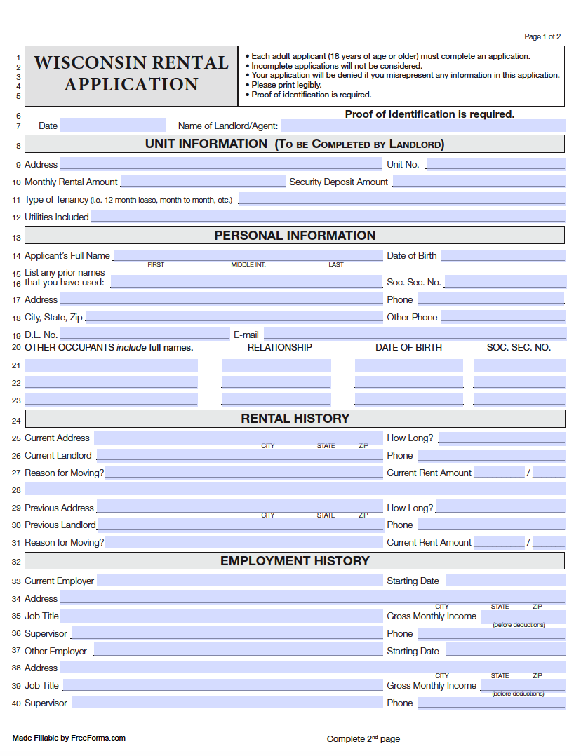 Printable Free Rental Application Forms