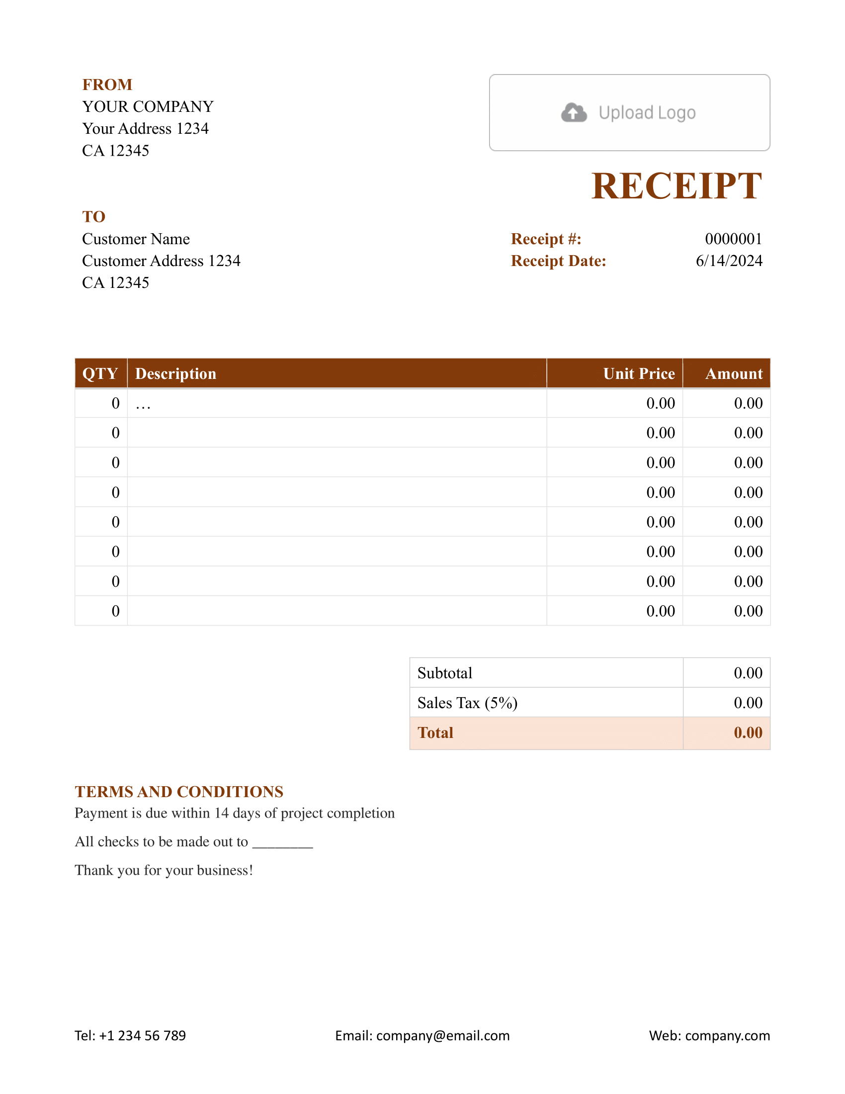 Free Printable Downloadable Quote Receipt Form
