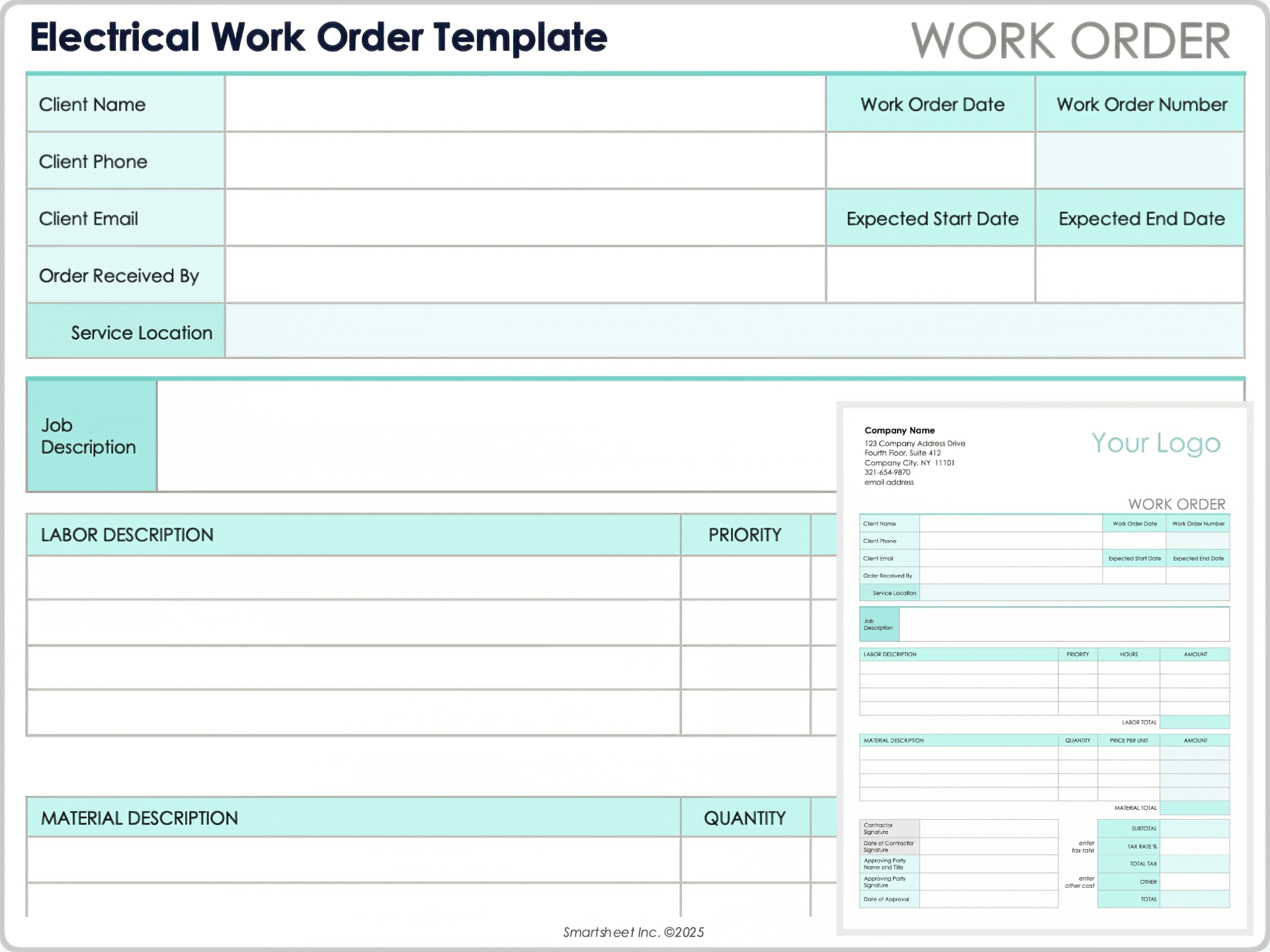 Free Printable Fillable Work Order Form