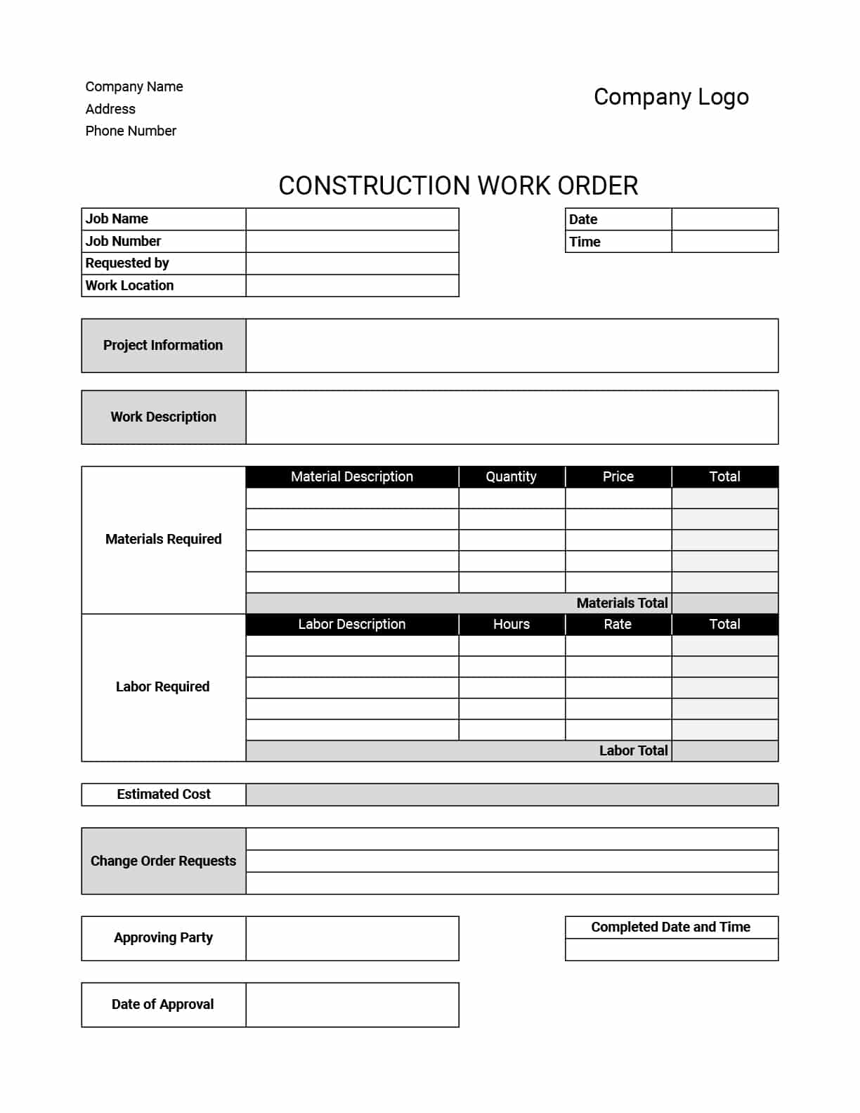 Free Work Order Templates Download Print In PDF Office GDocs 
