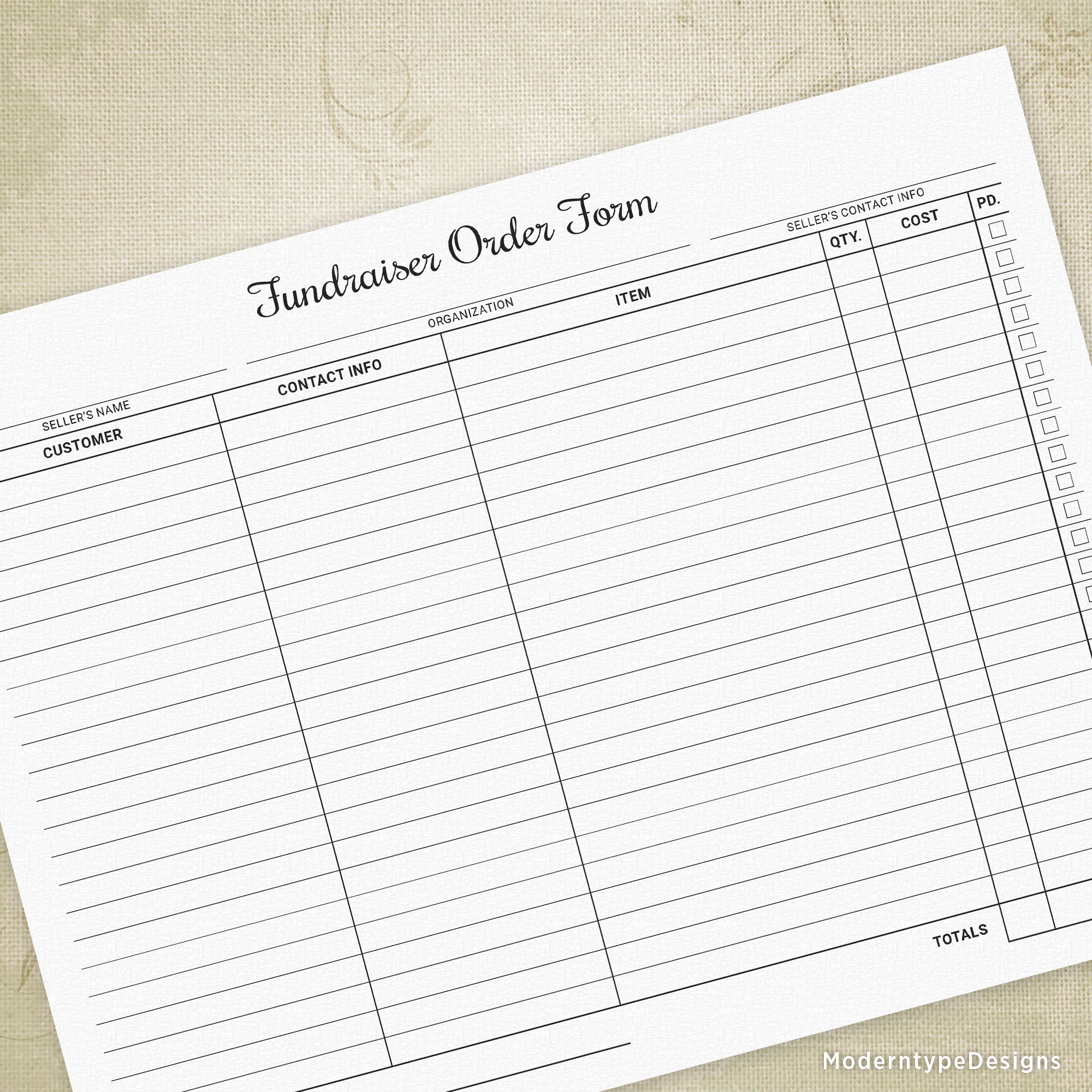 Fundraiser Order Form Printable Charity Event Fundraising For Your Company Or Organization Digital File Instant Download Ord003