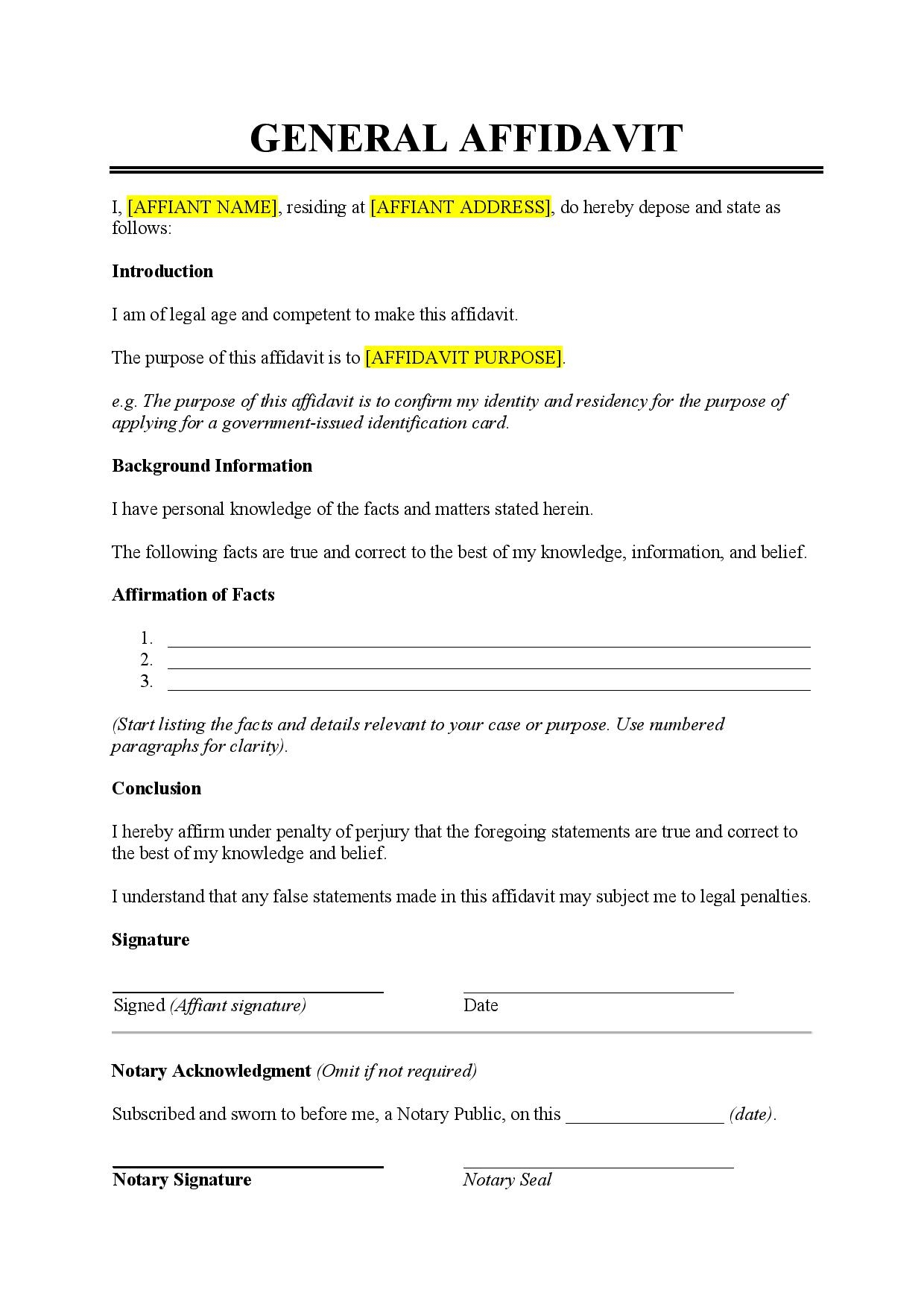 Printable Free Affidavit Of Non Prosecution Form Texas Pdf