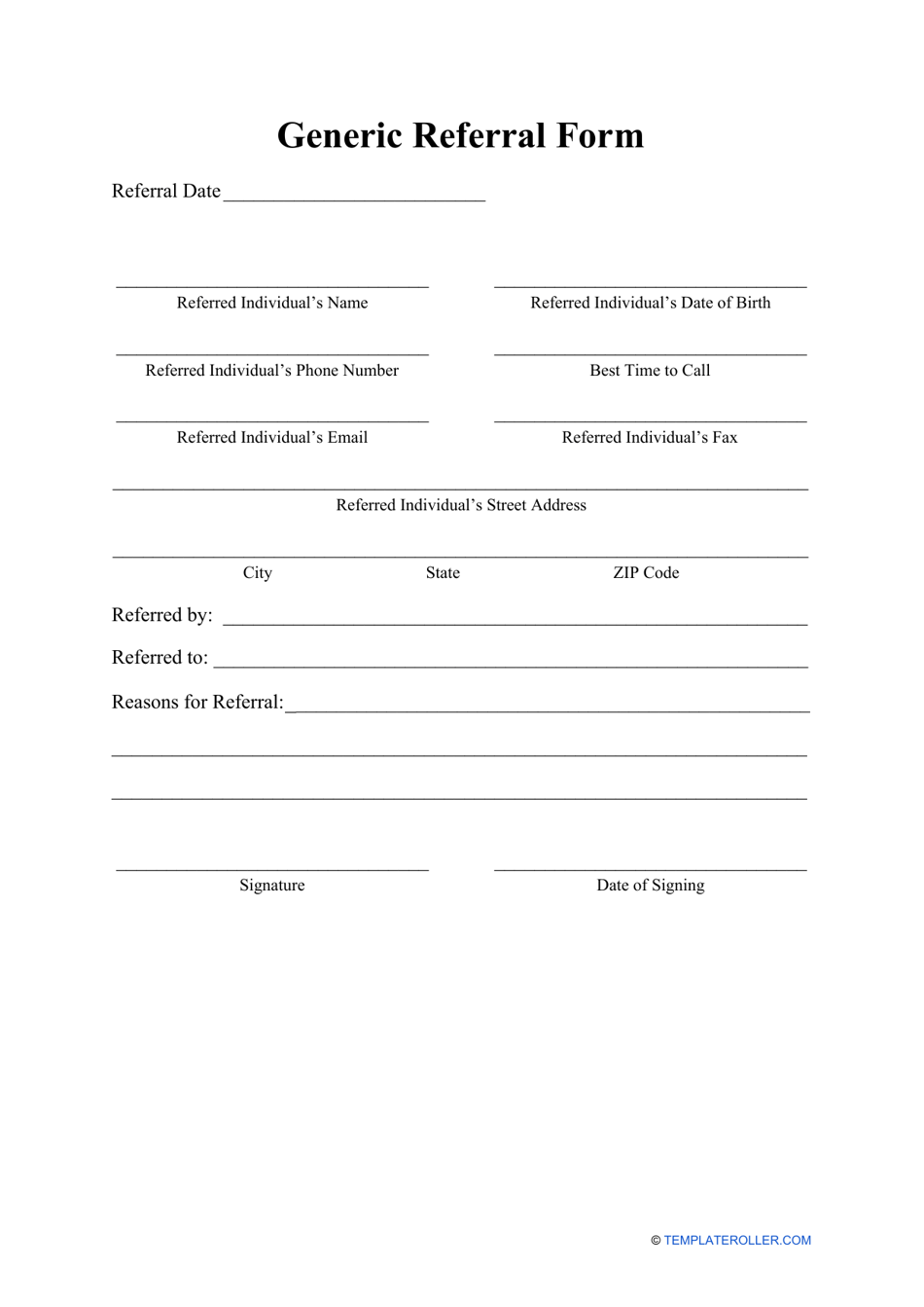 Free Printable Referral Forms