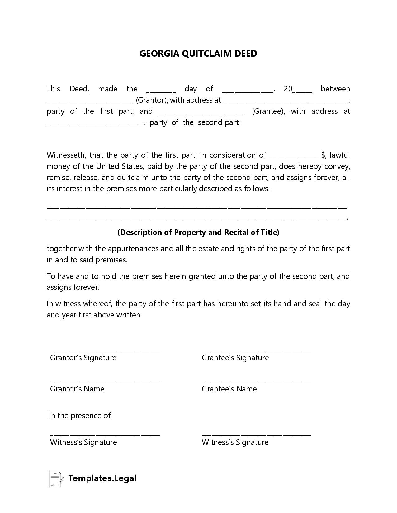 Georgia Deed Forms U0026 Templates Free Word PDF ODT 