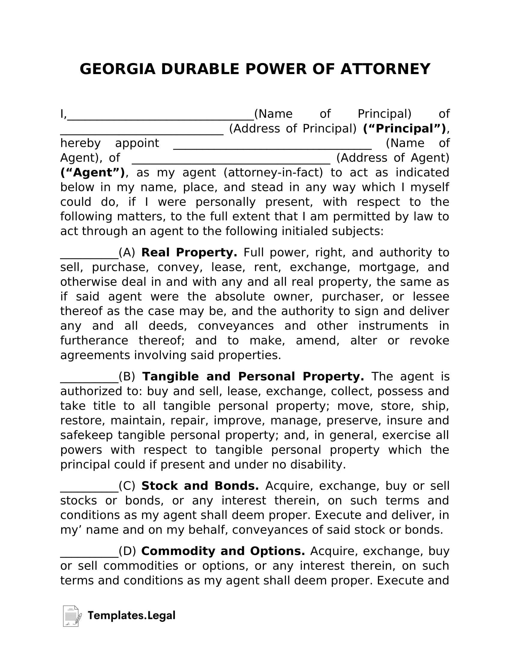 Georgia Power Of Attorney Templates Free Word PDF U0026 ODT 